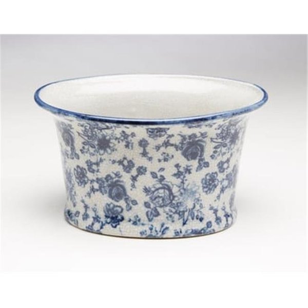 Aa Importing AA Importing 59845 Flower & Leaf Design Planter; Blue & White 59845